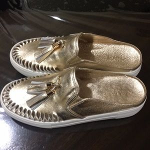 Gold Metallic Leather Slip Ons Sz 8 1/2